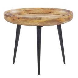 Couchtisch Braun / Schwarz Mangoholz Eisengestell 3 Beine in Schwarz 49 cm rund Japanischer und Industrieller Stil
