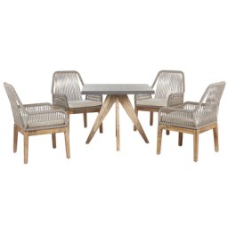 Gartenset Tisch Grau/ Beige 90x90 cm 4 Stühle Faserzement Akazienholz-Gestell Gartenausstattung Gartenmöbel Garten / Terrasse rustiklaler Look