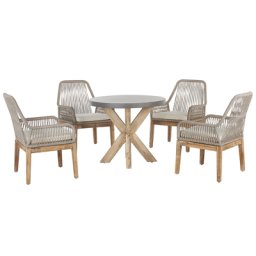 Gartenset Grau/Beige Tisch 90 cm rund 4 Stühle Faserzement Akazienholz Gartenausstattung Gartenmöbel Garten / Terrasse rustiklaler Look