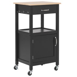 Servierwagen Schwarz MDF Platte Gummibaumholz Kiefernholz 91 x 60 x 48 cm Landhausstil Traditionell Praktisch Multifunktional Wohnzimmer