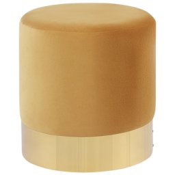 Pouf Gelb Samtstoff rund 39 cm Sockel Fuß Gold Metall Barock Deko Ottomane Sitzpouf für Schminktisch, Wohn-, Schlaf- und Ankleidezimmer