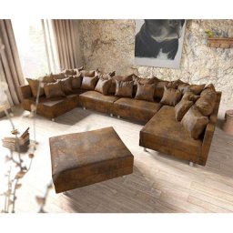 DELIFE Wohnlandschaft Clovis XL Braun Antik Optik modular Hocker, Design Wohnlandschaften, Couch Loft, Modulsofa, modular