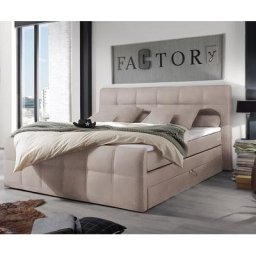 DELIFE Boxspringbett Sebastiano 180x200 cm Flachgewebe Beige Bettkasten, Boxspringbetten