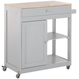 Servierwagen Grau Gummibaumholz MDF 4 Fächer 1 Schublade Landhausstil Modern Elegant Multifunktional Wonzimmer