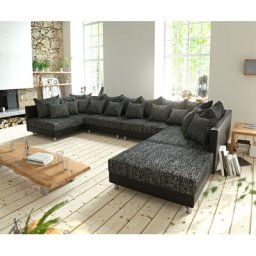 DELIFE Wohnlandschaft Clovis XL Schwarz Modulsofa mit Hocker, Design Wohnlandschaften, Couch Loft, Modulsofa, modular