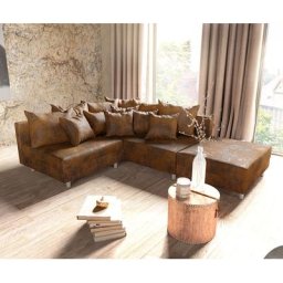 DELIFE Ecksofa Clovis Braun Antik Optik Modular Hocker Ottomane Rechts, Design Ecksofas, Couch Loft, Modulsofa, modular