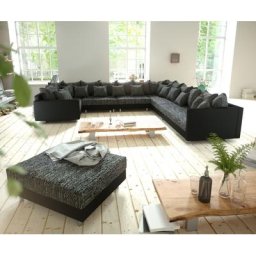 DELIFE Wohnlandschaft Clovis XXL Schwarz modular Hocker Armlehne Ottomane Rechts, Design Wohnlandschaften, Couch Loft, Modulsofa, modular