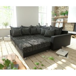 DELIFE Ecksofa Clovis Schwarz modular Hocker Armlehne Ottomane Rechts, Design Ecksofas, Couch Loft, Modulsofa, modular