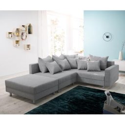 DELIFE Ecksofa Clovis Grau Flachgewebe Hocker Armlehne Ottomane Rechts Modulsofa, Design Ecksofas, Couch Loft, Modulsofa, modular