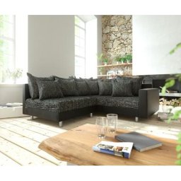 DELIFE Ecksofa Clovis Schwarz modular Armlehne Ottomane Rechts, Design Ecksofas, Couch Loft, Modulsofa, modular