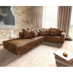 DELIFE Ecksofa Clovis Braun Antik Optik modular Hocker Armlehne Ottomane Rechts, Design Ecksofas, Couch Loft, Modulsofa, modular