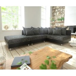 DELIFE Ecksofa Clovis Schwarz mit Hocker Ottomane Rechts Modular, Design Ecksofas, Couch Loft, Modulsofa, modular