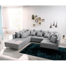 DELIFE Wohnlandschaft Clovis Grau modular Flachgewebe Hocker, Design Wohnlandschaften, Couch Loft, Modulsofa, modular