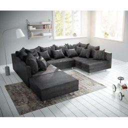 DELIFE Wohnlandschaft Clovis Anthrazit Antik Optik modular Hocker, Design Wohnlandschaften, Couch Loft, Modulsofa, modular