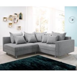 DELIFE Ecksofa Clovis Grau Flachgewebe Armlehne Ottomane Rechts, Design Ecksofas, Couch Loft, Modulsofa, modular