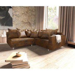 DELIFE Ecksofa Clovis Braun Antik Optik modular Armlehne Ottomane Rechts, Design Ecksofas, Couch Loft, Modulsofa, modular