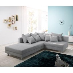 DELIFE Ecksofa Clovis Grau Flachgewebe Hocker Ottomane Links Modulsofa, Design Ecksofas, Couch Loft, Modulsofa, modular