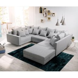 DELIFE Wohnlandschaft Clovis Grau Flachgewebe Hocker Armlehne Modulsofa, Design Wohnlandschaften, Couch Loft, Modulsofa, modular