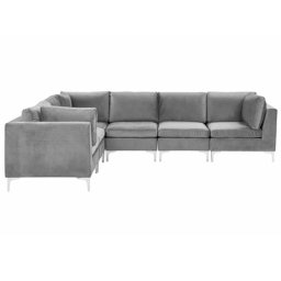 Modulares Sofa rechtsseitig Grau Polsterbezug aus Samtstoff mit Metallgestell Silber Wohnzimmer Salon Möbel