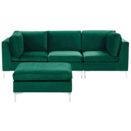 Sofa mit Ottomane Grün Polsterbezug aus Samtstoff 3-Sitzer Modulsofa mit Metallgestell Wohnzimmermöbel Wohnzimmer Salon Wohnecke Sitzecke