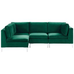 Modulares Ecksofa rechtsseitig Grün Polsterbezug aus Samtstoff 4-Sitzer mit Metallgestell Silber Wohnzimmer Salon Möbel