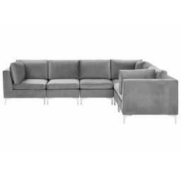Modulares Sofa linksseitig Grau Polsterbezug aus Samtstoff mit Metallgestell Silber Wohnzimmer Salon Möbel