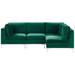 Modulares Ecksofa linksseitig Grün Polsterbezug aus Samtstoff 4-Sitzer mit Metallgestell Silber Wohnzimmer Salon Möbel