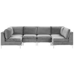 Modulares Sofa U-Form Grau Polsterbezug aus Samtstoff Metallbeine Wohnzimmer Salon Wohnlandschaft