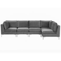 Modulares Ecksofa linksseitig Grau Polsterbezug aus Samtstoff 5-Sitzer mit Metallgestell Silber Wohnzimmer Salon Möbel
