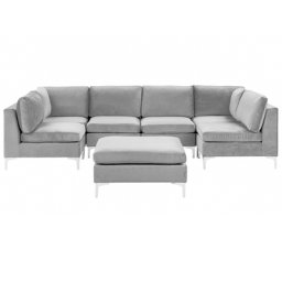 Modulares Sofa U-Form mit Ottomane Grau Polsterbezug aus Samtstoff Metallbeine Wohnzimmer Salon Wohnlandschaft