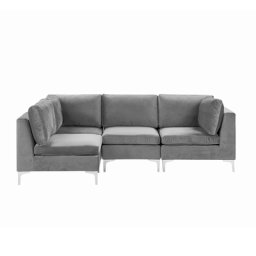Modulares Ecksofa rechtsseitig Grau Polsterbezug aus Samtstoff 4-Sitzer mit Metallgestell Silber Wohnzimmer Salon Möbel