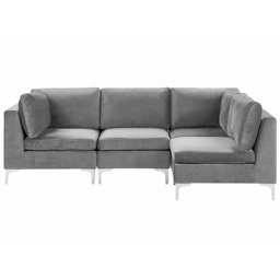Modulares Ecksofa linksseitig Grau Polsterbezug aus Samtstoff 4-Sitzer mit Metallgestell Silber Wohnzimmer Salon Möbel