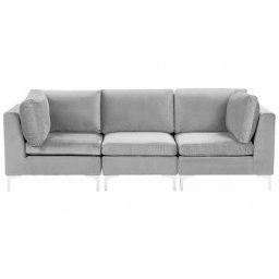 Sofa Grau Polsterbezug aus Samtstoff 3-Sitzer Modulsofa mit Metallgestell Wohnzimmermöbel Modern Wohnzimmer Salon Wohnecke Sitzecke
