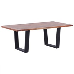 Couchtisch Braun Akazienholz Beine aus Eisen in Gold 70 x 120 cm mit Schutzkappen geschnitzte Kanten Rechteckig Indurstieller Stil