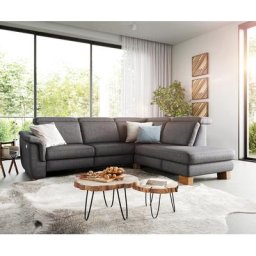 DELIFE Ecksofa Laurico 300 x 230 cm Mikrofaser Anthrazit Ottomane rechts elektrische Relaxfunktion, Ecksofas
