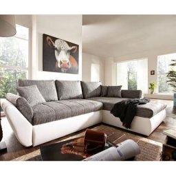 DELIFE Ecksofa Loana 275x185 Weiss Grau Schlaffunktion Variabel, Ecksofas