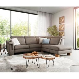 DELIFE Ecksofa Laurico 300 x 230 cm Mikrofaser Taupe Ottomane rechts elektrische Relaxfunktion, Ecksofas