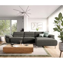DELIFE Ecksofa Naara 300 x 170 cm Chenille Graphite Recamiere rechts elektrische Relaxfunktion, Ecksofas