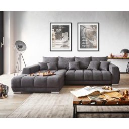 DELIFE Ecksofa Nabor 300x230 cm Mikrofaser Schwarz Recamiere links inkl. elektrischer Vorziehfunktion, Ecksofas