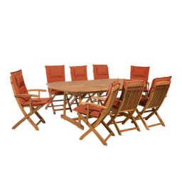 Gartenmöbel Set Hellbraun Rot Akazienholz Textil 8-Sitzer inkl. Auflagen Terrasse Outdoor Modern Landhaus