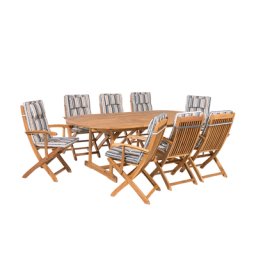 Gartenmöbel Set Hellbraun Blau-Beige Akazienholz Textil 8-Sitzer inkl. Auflagen Terrasse Outdoor Modern Landhaus