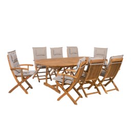 Gartenmöbel Set aus Akazienholz in Hellbraun 8-Sitzer Auflagen Grau-Beige Gartenzubehör Zeitloses klassisches Design