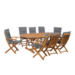 Gartenset 8-Sitzer Grau / Beige aus edlem Akazienholz mit Tisch bequemen Auflagen modernes Design