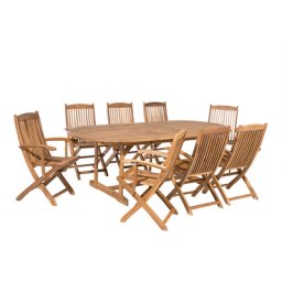 Gartenmöbel Set Hellbraun Akazienholz 8-Sitzer Klappbar Terrasse Outdoor Retro Landhaus