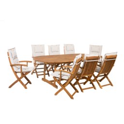 Gartenmöbel Set Hellbraun Cremeweiß Akazienholz Textil 8-Sitzer inkl. Auflagen Terrasse Outdoor Modern Landhaus