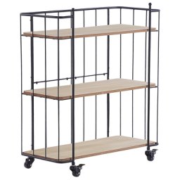 Servierwagen Schwarz / Heller Holzfarbton aus MDF/ Metall 29 x 70 x 81 cm mit 3 Ablagen Rechteckig Viel Stauraum Wohnzimmer Modern Elegant