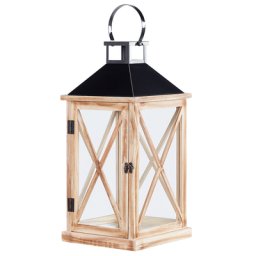 Laterne Braun / Schwarz 61 cm aus Kiefernholz und Sicherheitsglas für Innen- und Außenbereich Dekorativ Rechteckig Klassisch