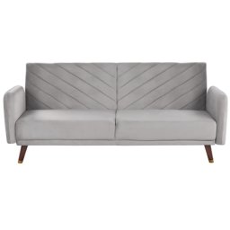 Sofa Dreisitzer Hellgrau Samtstoffbezug Schlafcouch klappbar mit Armlehnen Funktionell Komfortabel Rechteckig Modernes Design