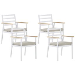 Gartenstuhl Set 4er Set Weiß Alumunium mit beigen Sitzkissen Outdoor Indoor Garten Salon Wohnzimmer Terrasse
