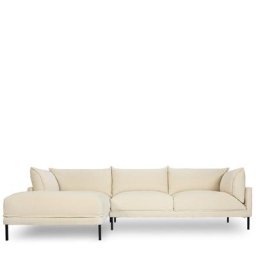 Ecksofa ETHAN - Ecksofa links, Bouclé Stoff in Weiß & schwarzes Metall, B286